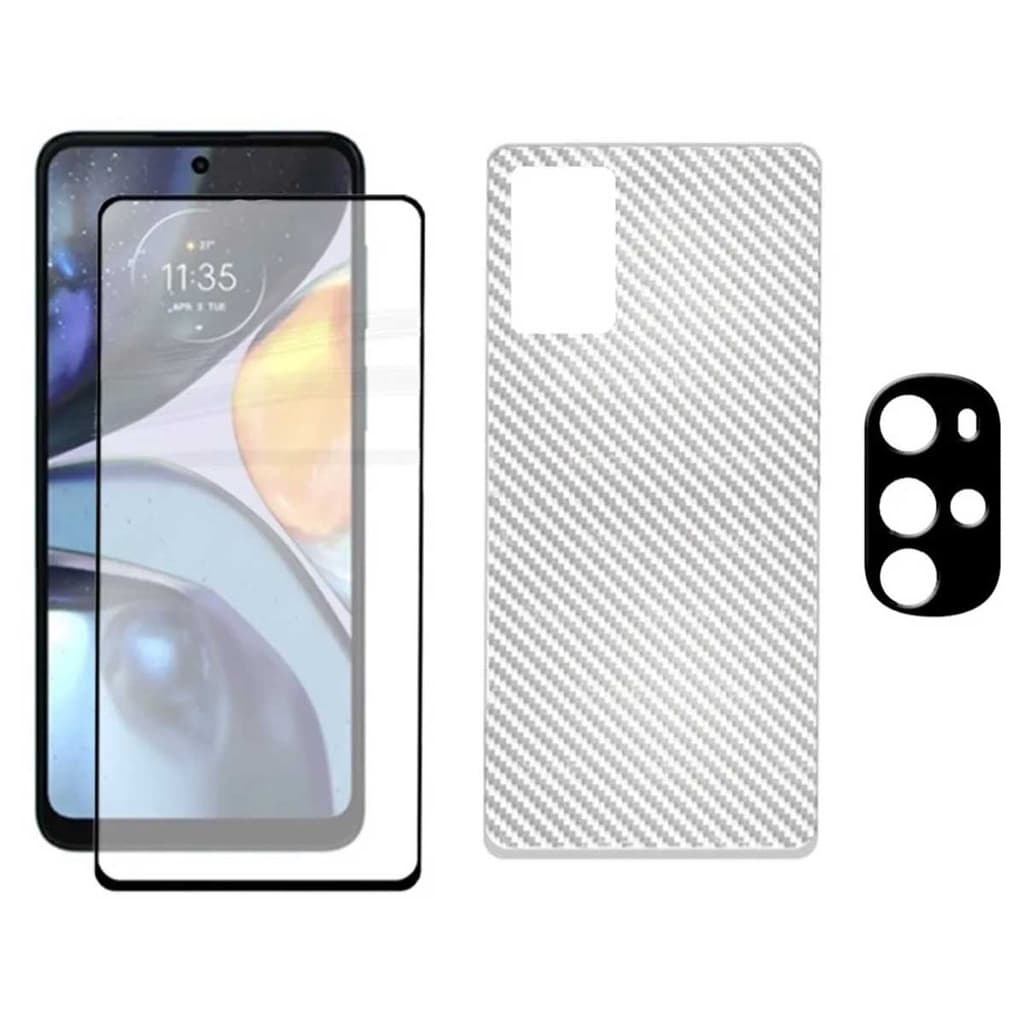 Kit 3x1 Película Frontal 5D Cerâmica Moto G22 + Película Traseira + Película de Lente Câmera