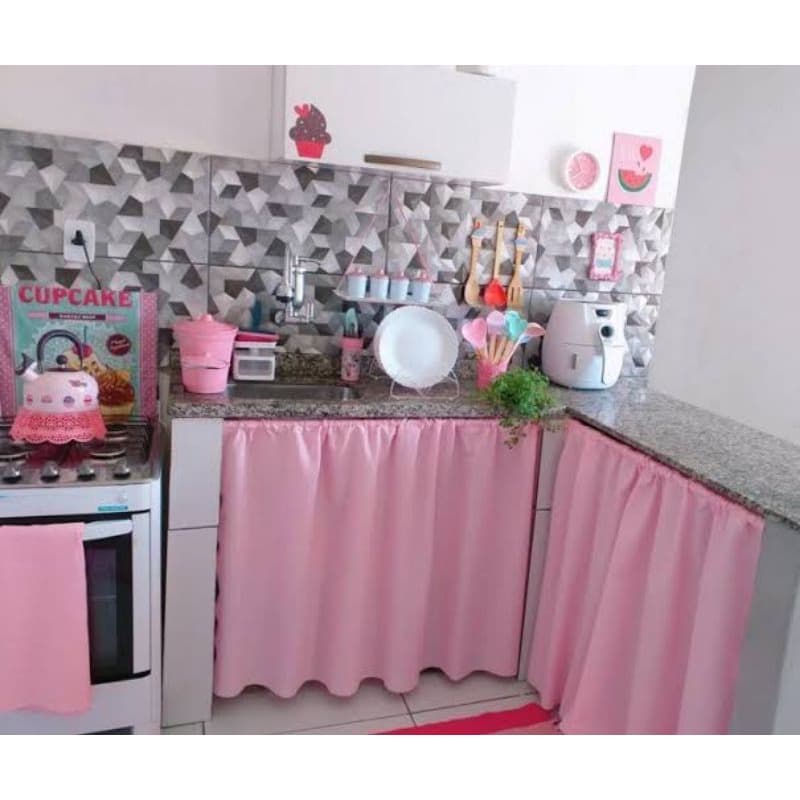 Cortina para Pia de Cozinha Rosa Chiclete  Decoração Moderna e Elegante