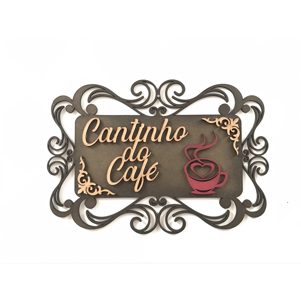 CDA Placa Cantinho Do Café Mdf Cozinha Enfeite Escrita e Xícara Decoração Parede Laser