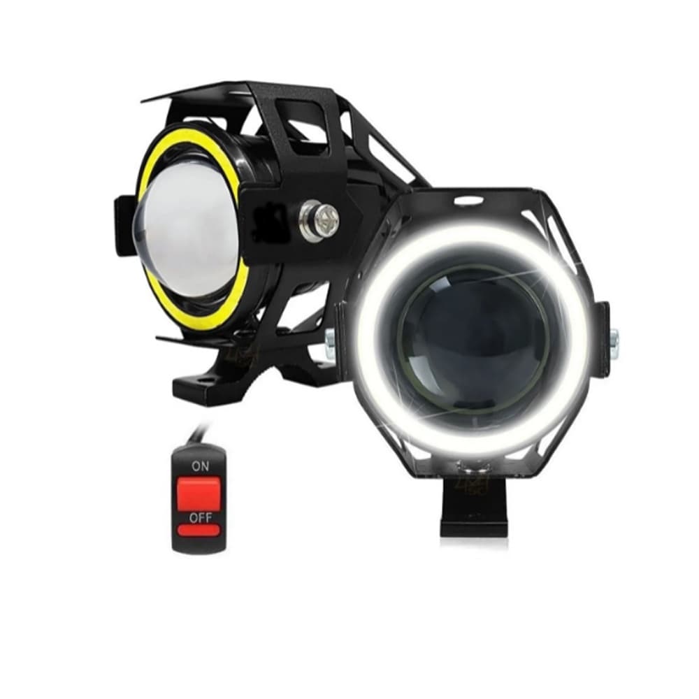 Par Farol Milha Moto Angel Eye U7 Led Auxiliar 10W 30w Neblina Forte Potente