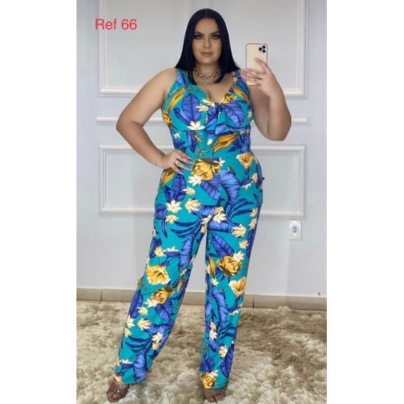 Macacão plus size longo estampado macaquinho gg