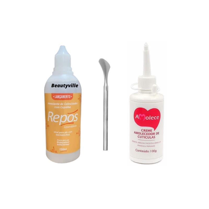 Amaciante de Calosidades Copaiba 150ml Repos + Creme Amolecedor Cuticulas 100g AMOLECE + Bisturi 222