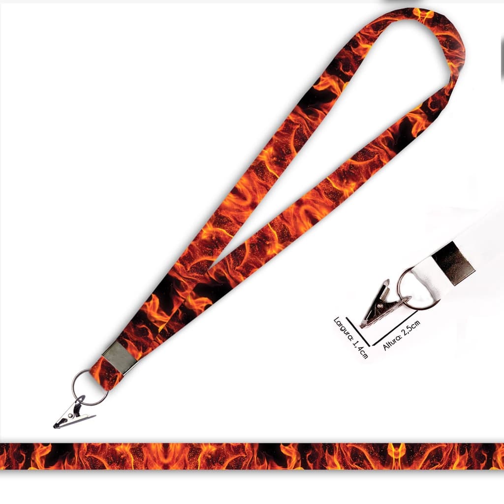 Cordão personalizado Cordão em Chamas, Fogo! para crachá ou chaveiro com Jacaré com Argola