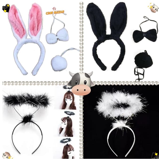 Kit Tiara Arco De Cabelo Com Orelhas De Coelho E De Anjo Fantasia Cosplay Para Carnaval E Festa