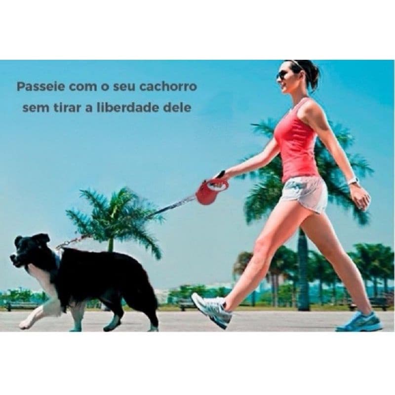 Coleira Retrátil 3 Metros para cães e gatos Para Passeios