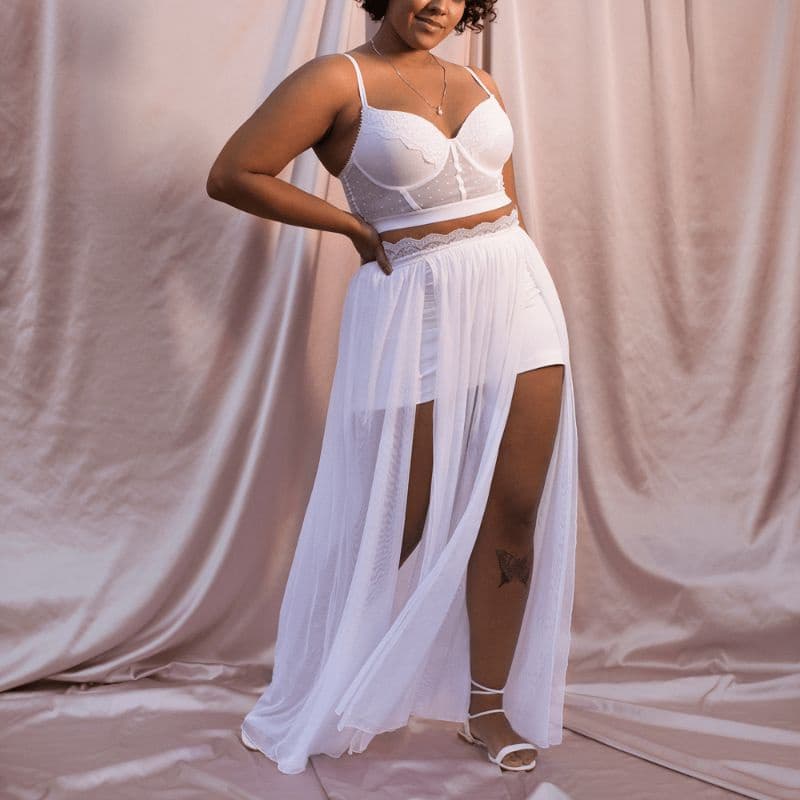 Saia Longa TRANSPARENTE Saída de Praia Plus Size *NÃO ACOMPANHA FORRO/SHORTS/branca/réveillon/virada fim de ano/carnaval
