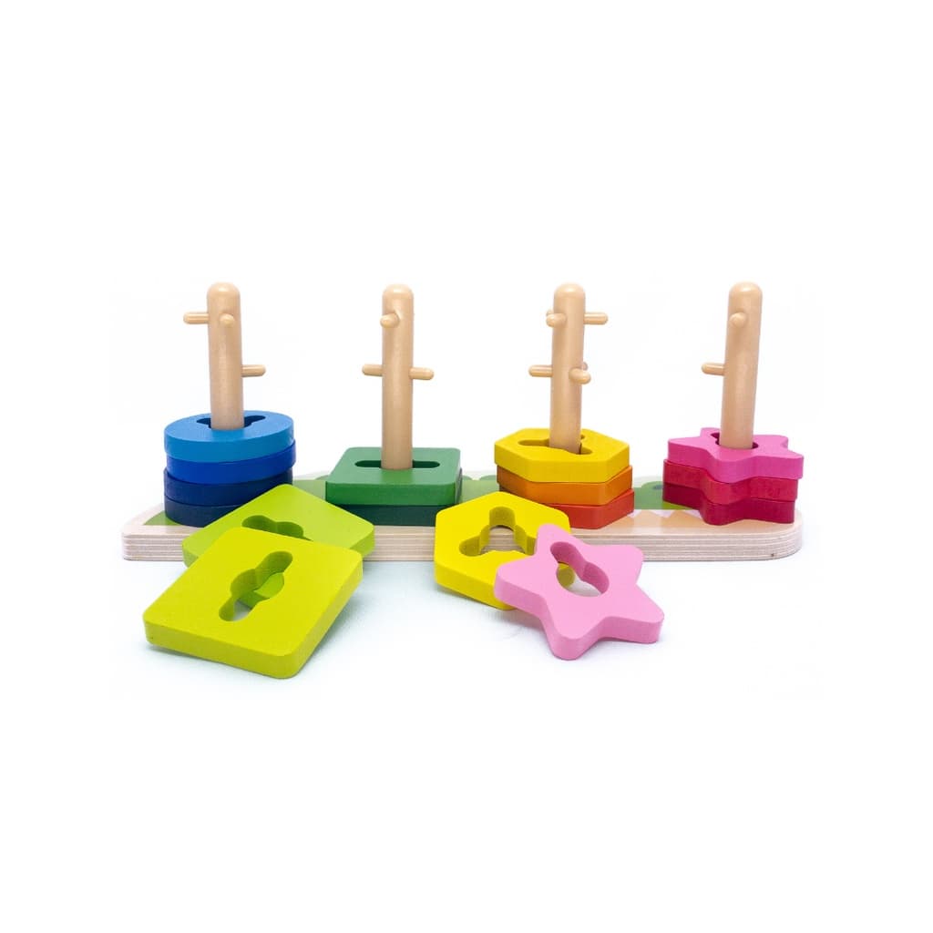 Brinquedo Prancha Montessori 4 Pinos E 16 Encaixes Madeira Educativo