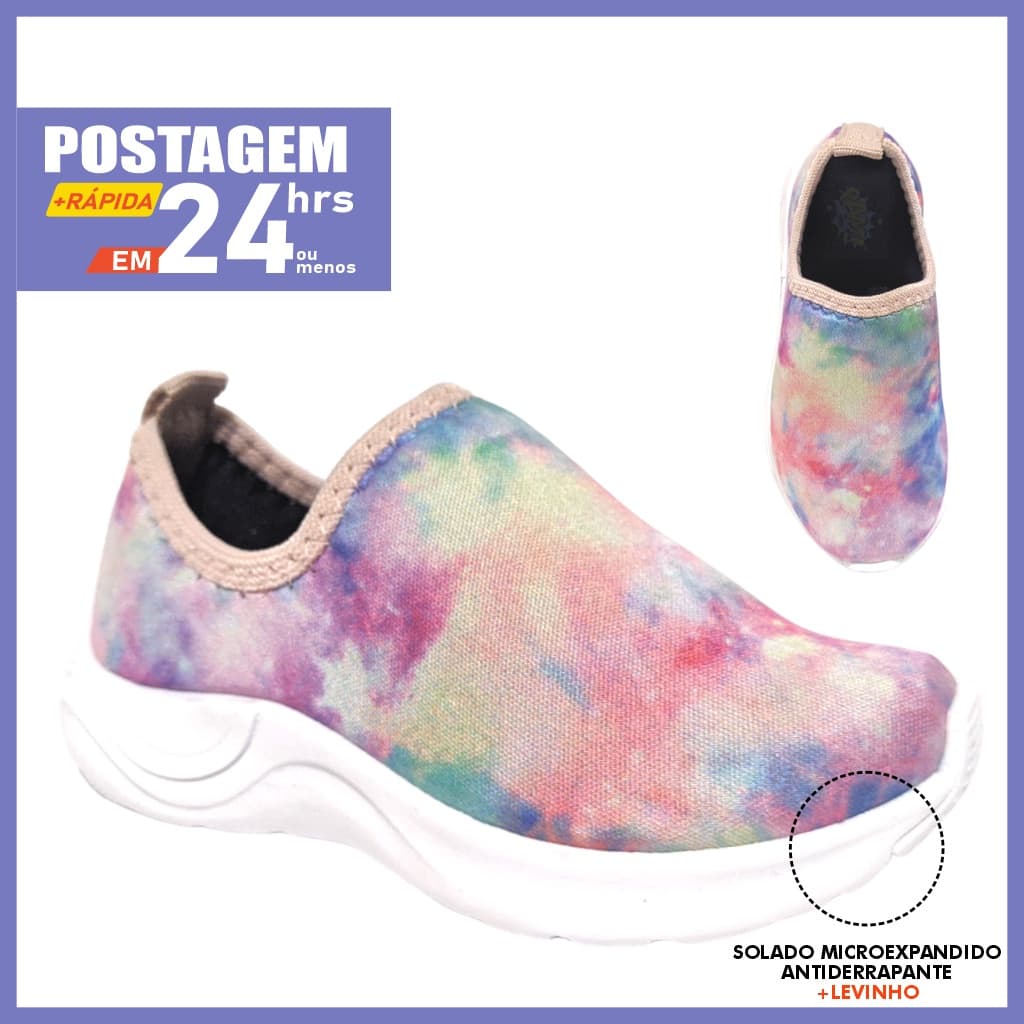 Tênis Tie Dye Calce Fácil sem cadarço infantil promoção dia das crianças barato leve macio tye die tai dai tay day tenis criança atacado direto da fábrica