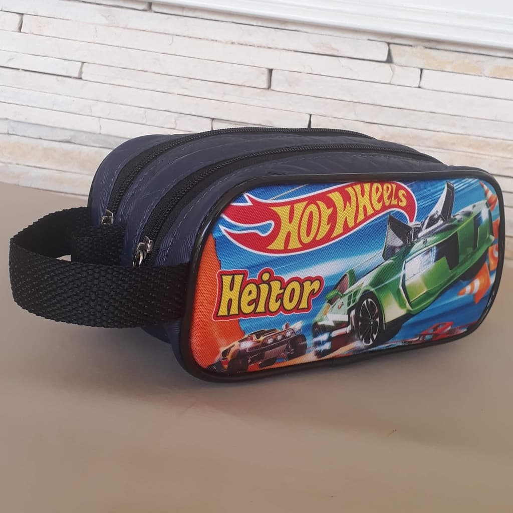 Estojo Duplo Escolar personalizado com nome, carro corrida HW
