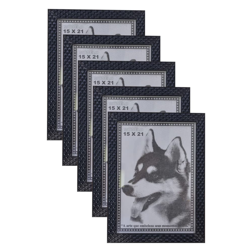 KIT 5 PORTA RETRATO PRETO 15X21 PVC ALTO RELEVO