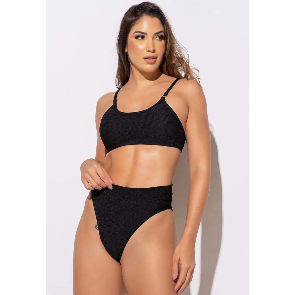 Biquíni Alcinha Bojo Hot Pants Fio Duplo Textura Brilhosa MVB Modas