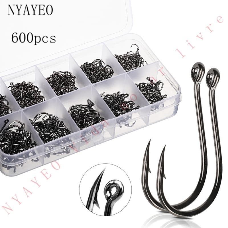NYAYEO 600 Pcs/Conjunto Anzóis De Aço Carbono De Tamanho Completo/Misto Para Pesca De Carpa