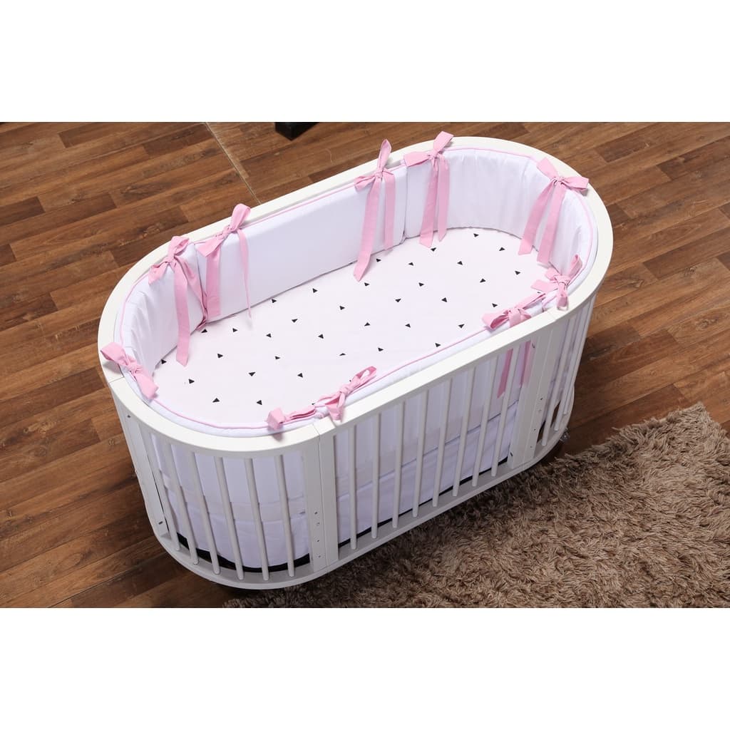Kit Protetor de berço Sleeper Crescer Fase 1 e 2 Branco com Rosa