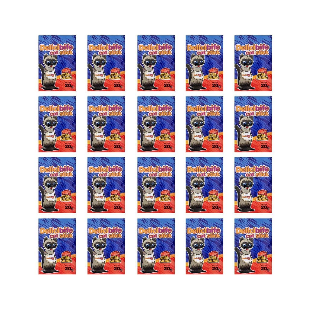 Petisco para gatos Delicibife Palitinho Atum e Salmão Gatos Adultos e Filhotes caixa 20un