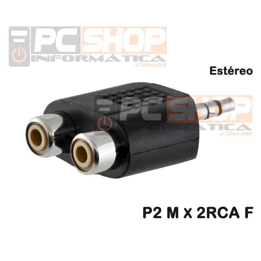 Adaptador Plug Conector P2 Macho para 2RCA Fêmea Estéreo