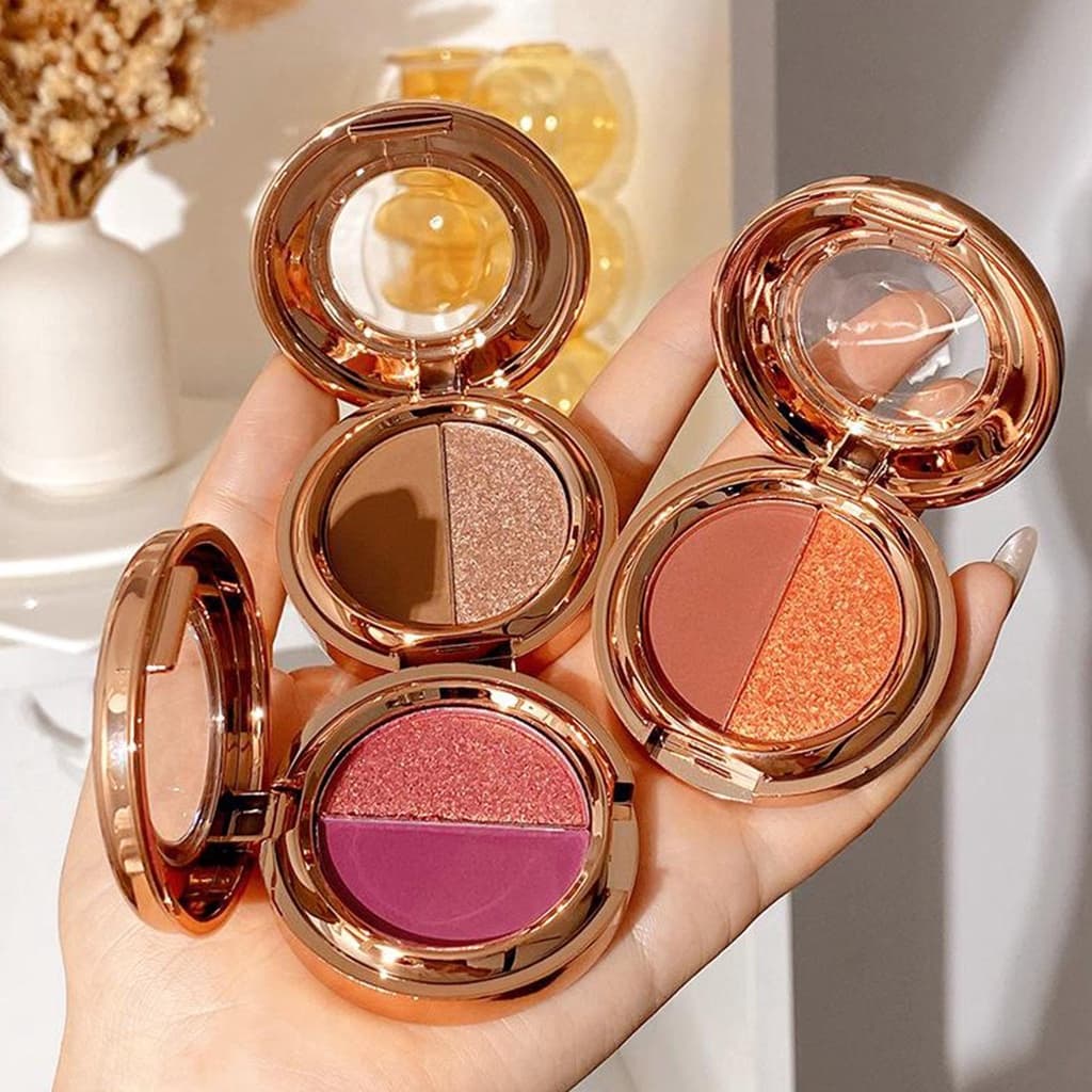 2 Cores Paleta De Sombra De Olhos Pérola Fosca Duo Portátil À Prova D'água Cosméticos De Brilho De Longa Duração