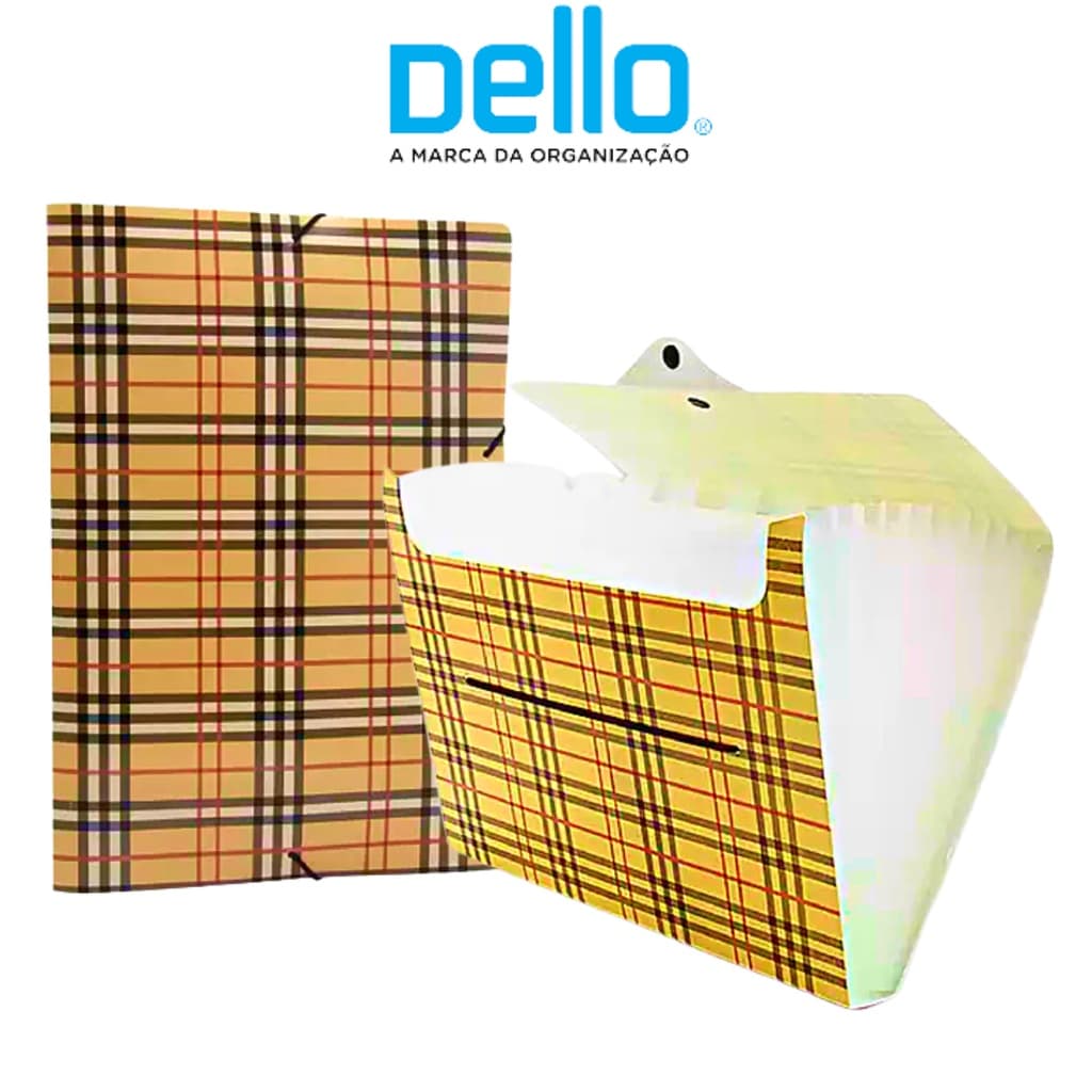 Kit Pasta Sanfonada 12 Divisórias + Pasta Aba A4 Galex Bege - Dello