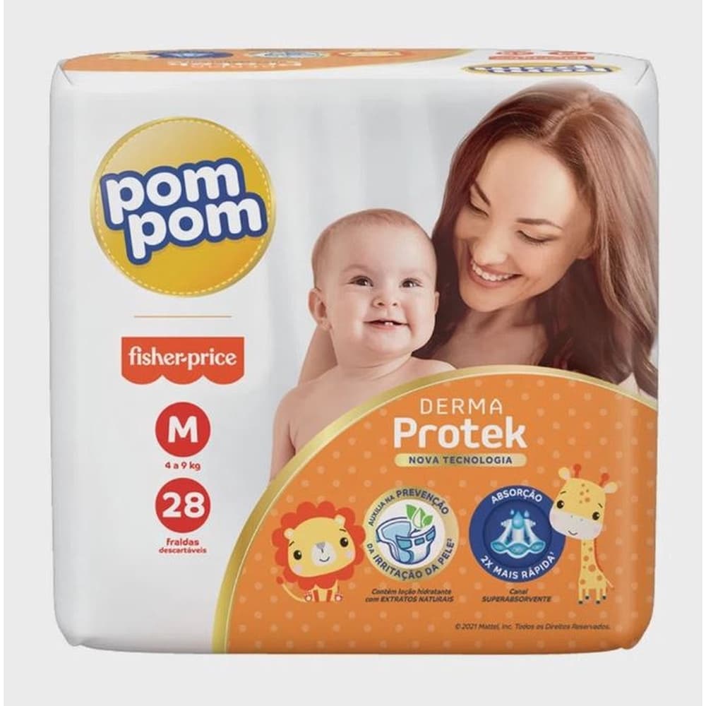 Fralda Pom Pom Derma Protek M com 28 Unidades