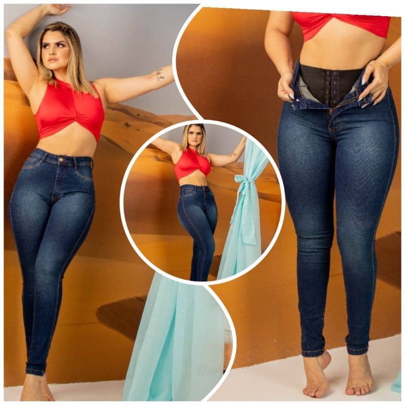 Calça Skinny Jeans Feminina cintura Alta com Cinta Modeladora Sup Lipo