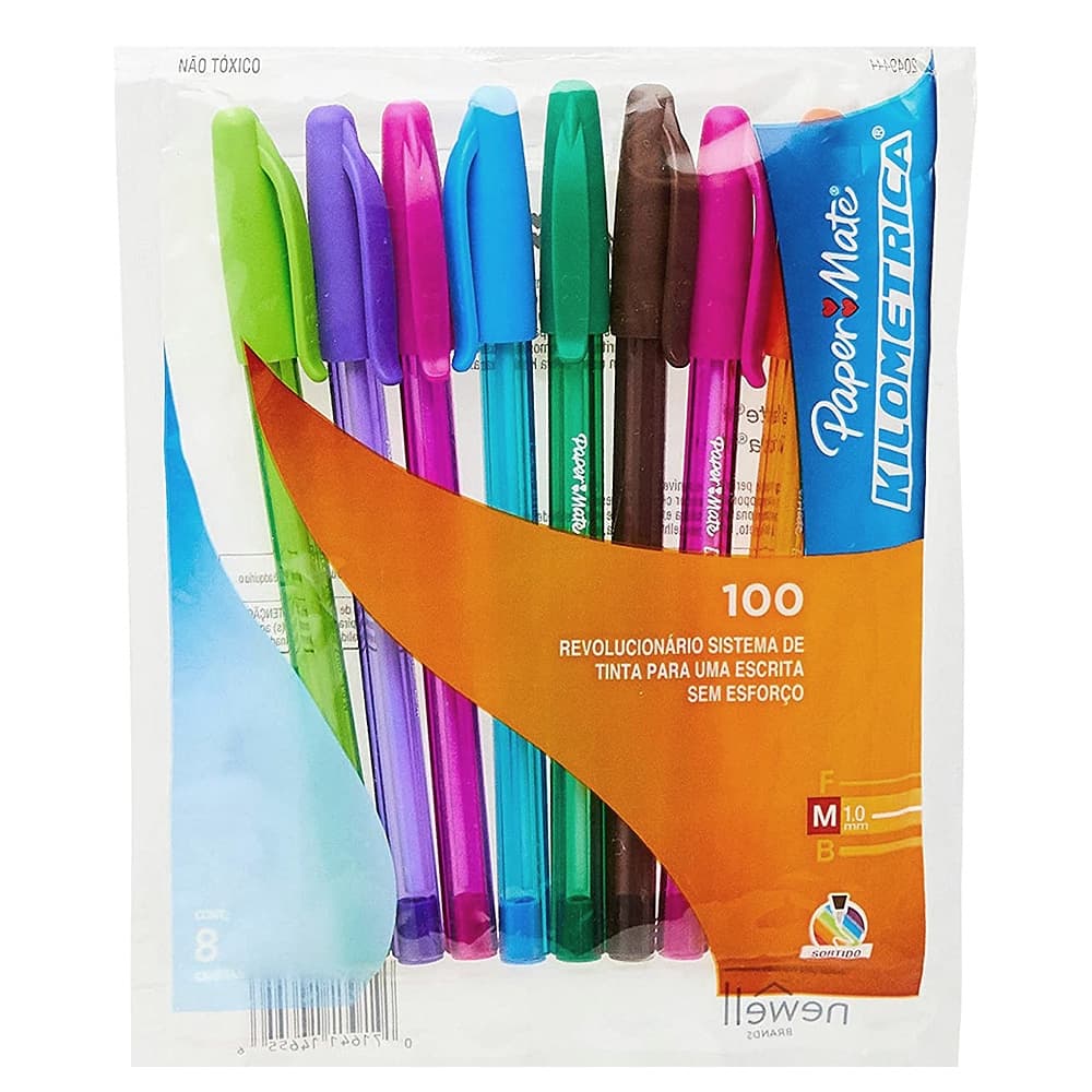 Caneta Coloridas Kilometrica 1.0 mm Paper Mate 8 unidades