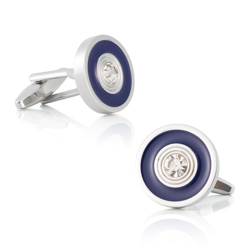 Acessórios de Moda: Abotoaduras Novas Redondas Azuis, Abotoaduras de Metal Esmaltadas com Diamante, Abotoaduras Francesa