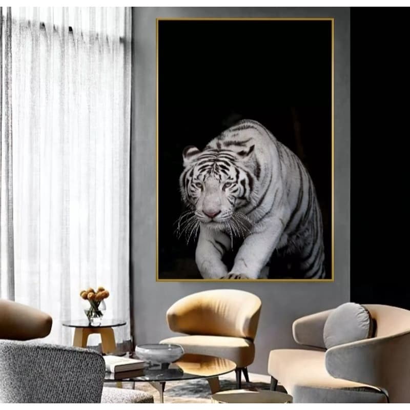 Quadro placa decorativa Tigre preto e branco 20x30 Alta Qualidade 4k
