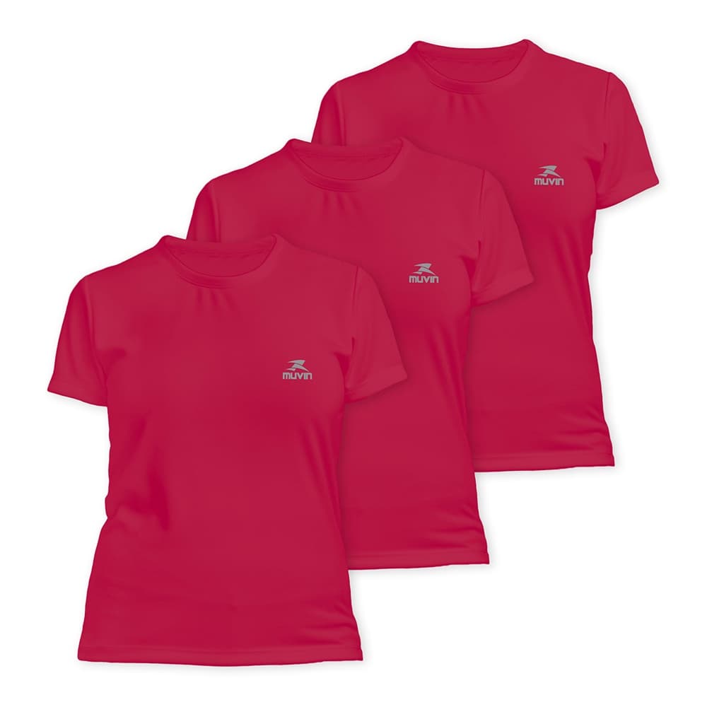 Kit 3 Camisetas Dry Basic SS Muvin Feminina - Proteção Solar FPS50 - Manga Curta - Treino, Corrida, Caminhada e Academia