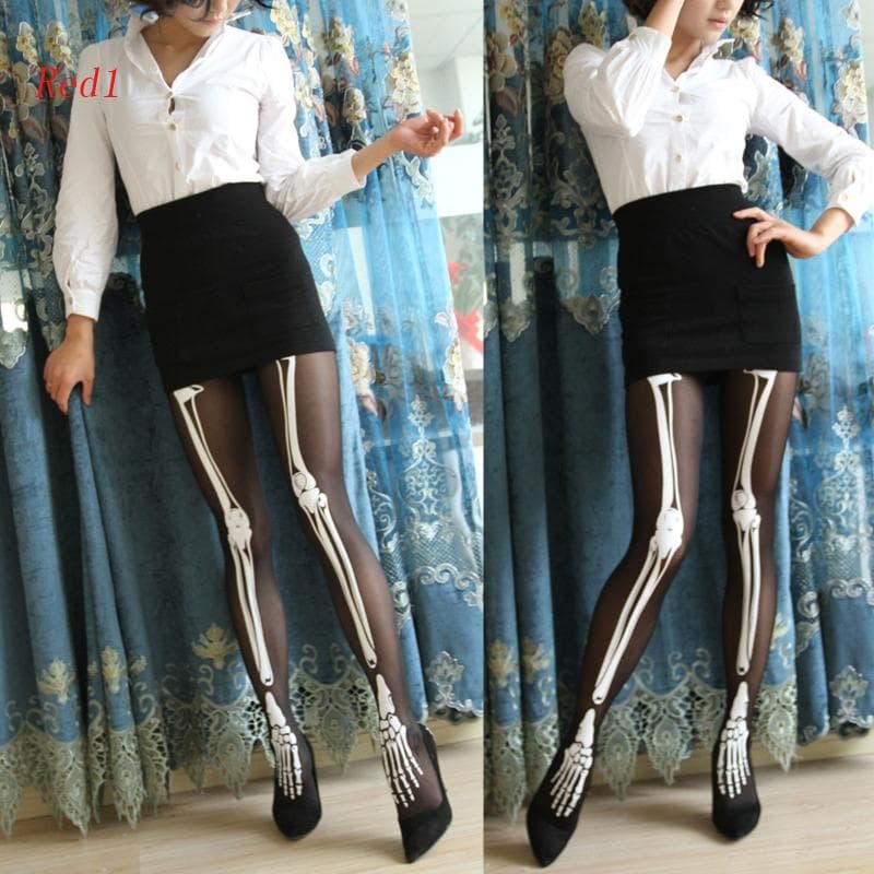 Red1 Halloween Esqueleto Ossos Meninas Horror Meia-Calça Meias-Calças Acessório Fantasia Para Wom