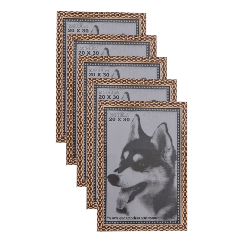 KIT 5 PORTA RETRATO MARROM CLARO 20X30 PVC ALTO RELEVO