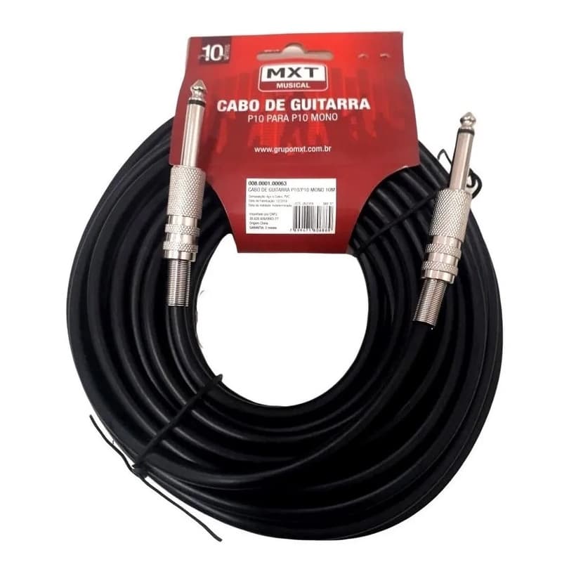 Kit 2 Cabo De Guitarra P10/p10 Mono 10m Mxt