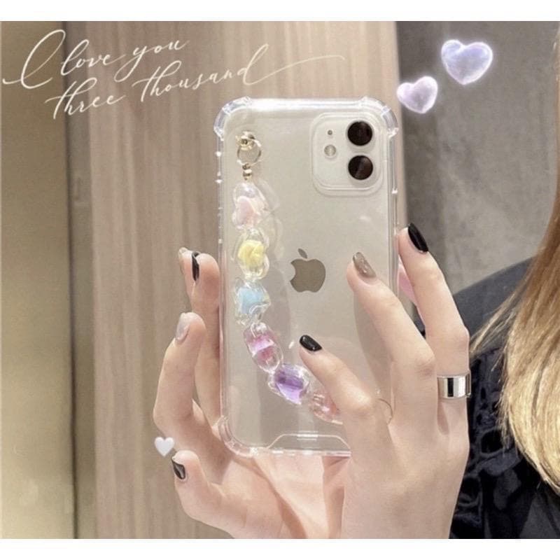 Capa Capinha Transparente De Luxo Com CORRENTE correntinha MODELO Coração Iphone com apoio de mão 11 12 13 14 15 16 17