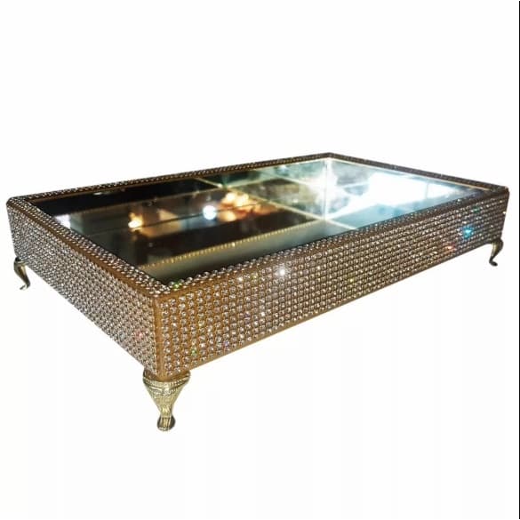 Bandeja decorativa revestia Stras 1 Linha  Dourado total fundo espelhado