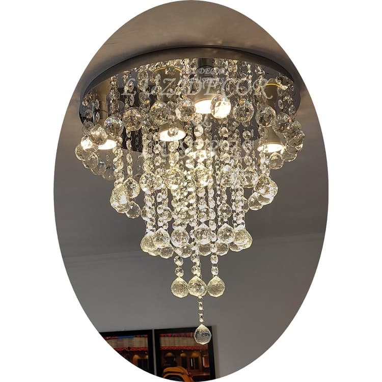 Lustre Cristal Para Sala Com Base De Inox 40cm De Diâmetro
