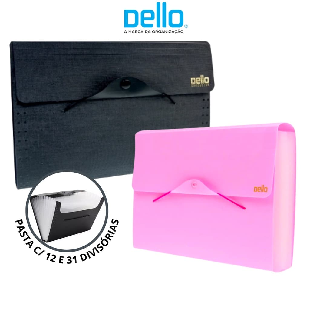 Kit Pastas Sanfonada 12 e 31 Divisórias Pastel - Dello