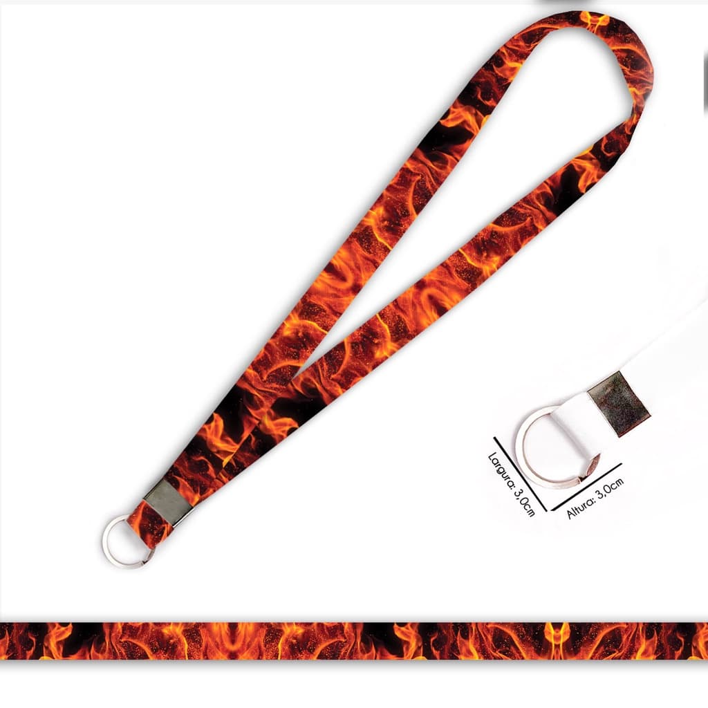 Cordão personalizado Cordão em Chamas, Fogo! para crachá ou chaveiro com Argola Italiana