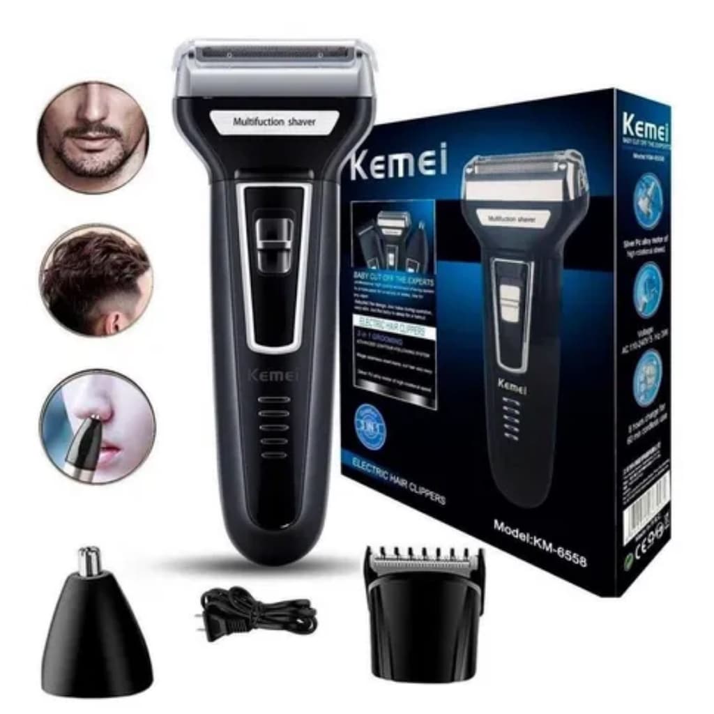 Maquina Barbear Shaver Kemei 3 Em 1 KM-6558 Nariz Barba Pelos e Corpo