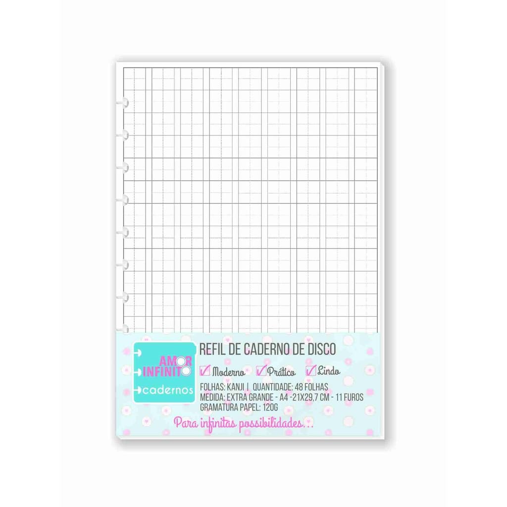 Refil De Folhas Caderno Disco Mini A6 Sistema Inteligente Pontilhado Pautado Kanji Quadriculado
