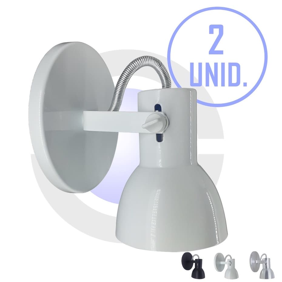 Kit 2 Arandela Luminaria Parede Casa Apartamento Escritorio Aluminio Base LED E27Direcionavel Bivolt