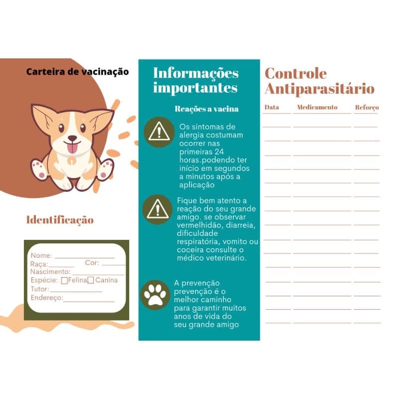 30 carteirinhas de vacinação veterinária