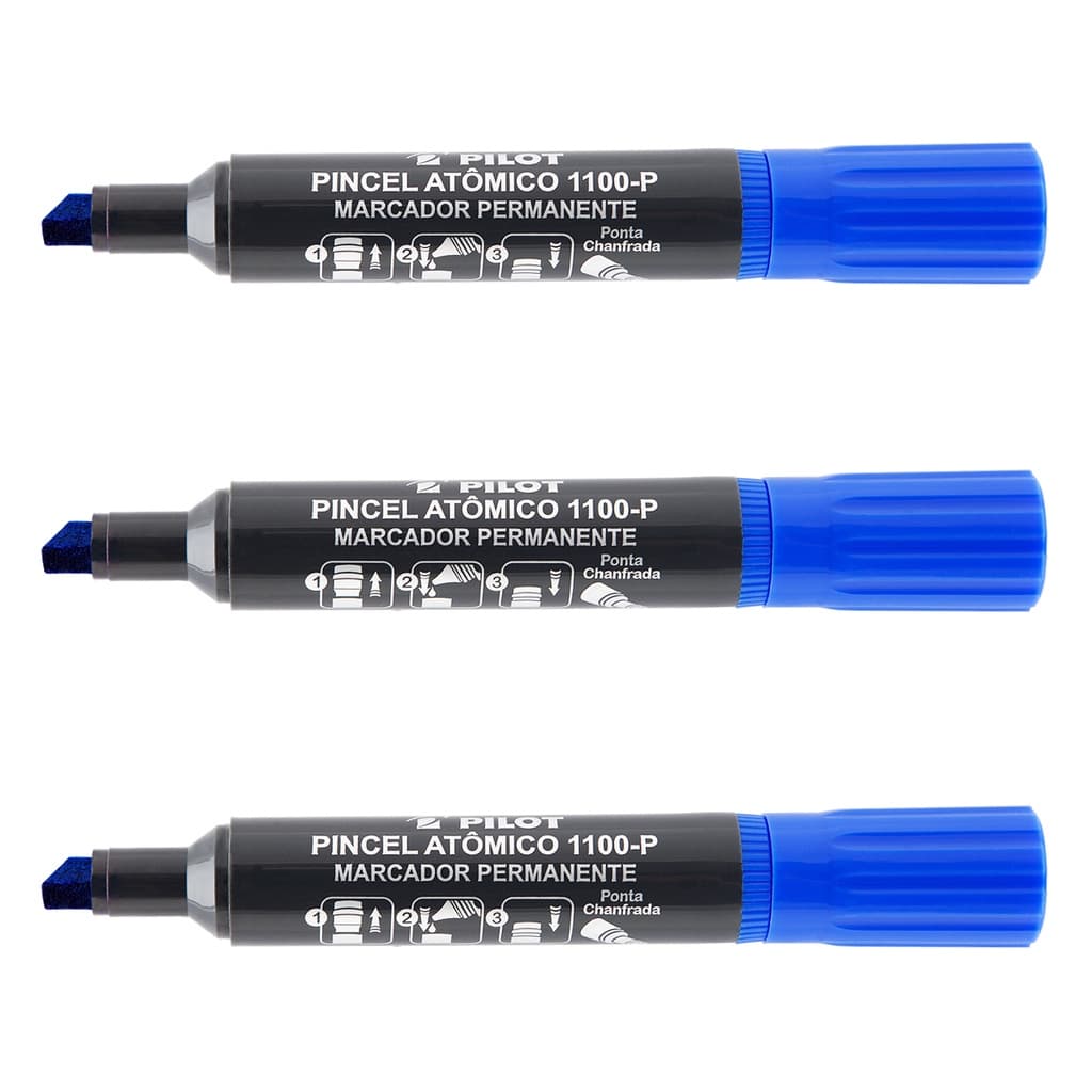 Kit 03 Pincel Atômico PILOT Marcador Permanente 1100-P Chanfrado