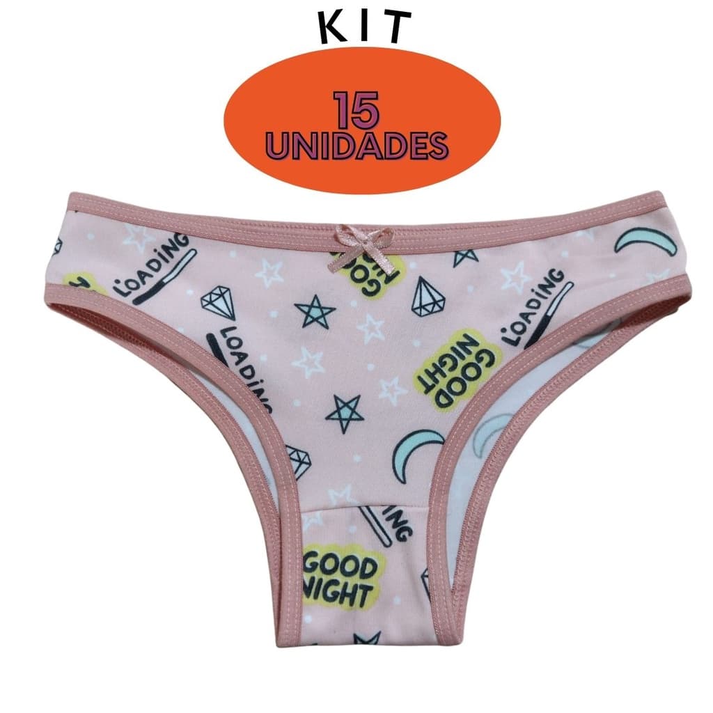Kit 15 Calcinha infantil menina moça juvenil em microfibra