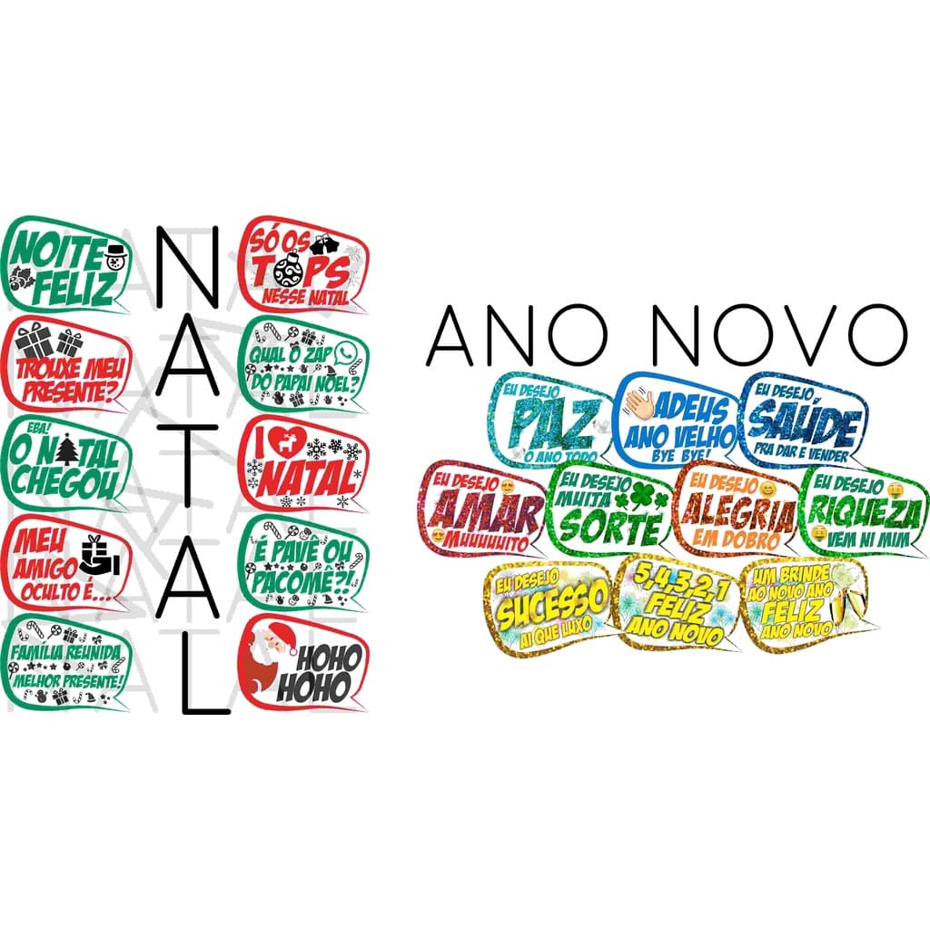Kit 20 Plaquinhas Placas Divertidas Feliz Natal & Feliz 2023 Virada de Ano Novo Réveillon