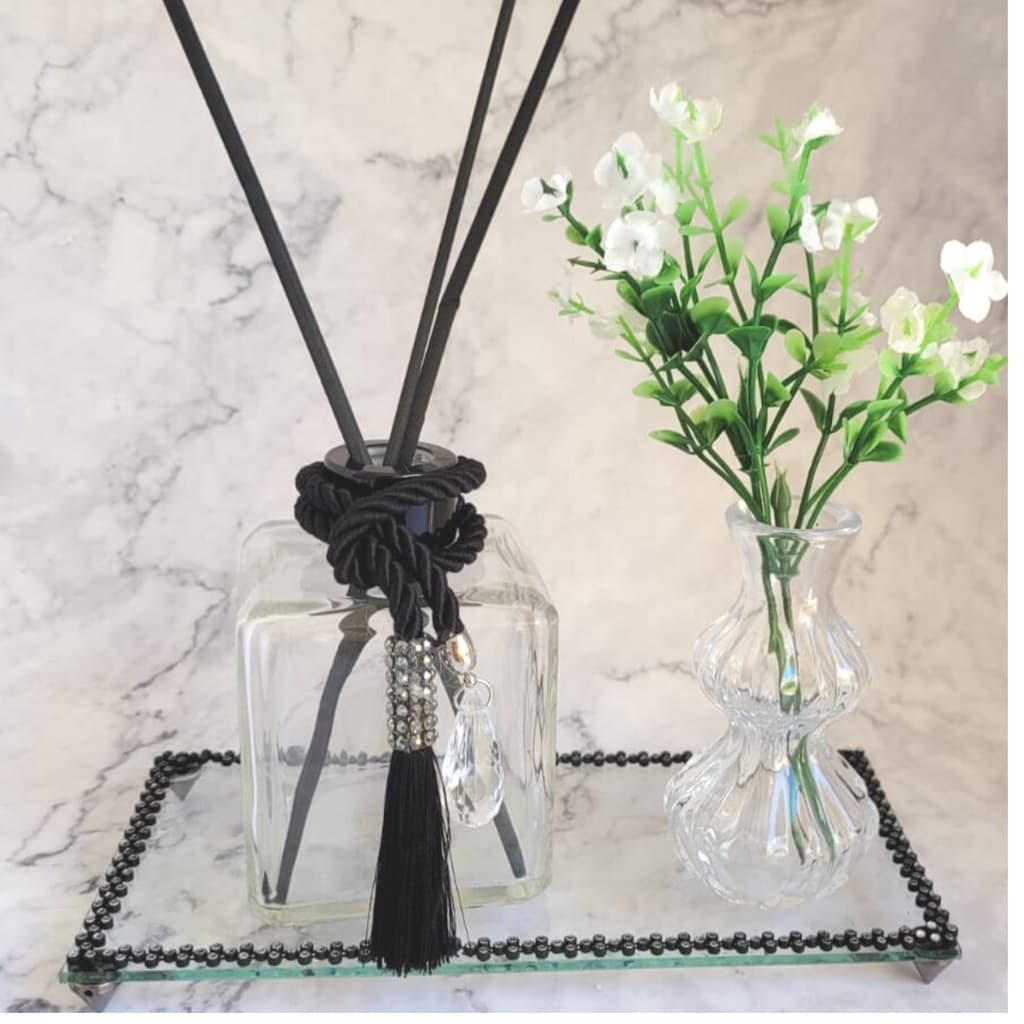 Frasco Cubo 250ml Margarida Difusor de Ambiente Com Bandeja e Vaso de Flores