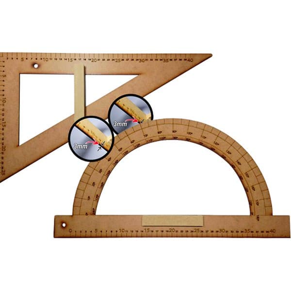 Kit Geométrico Do Professor Com 1 Transferidor 180 Grau Mdf E 1 Esquadro Mdf 30°/60° Graus
