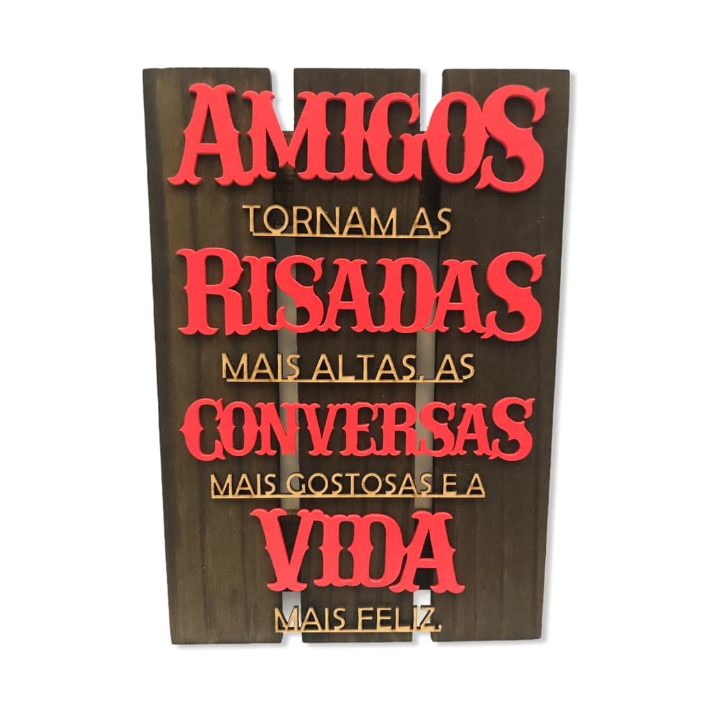 Placa Decorativa Mdf Madeira Amigos Palhete Decoração Vermelho