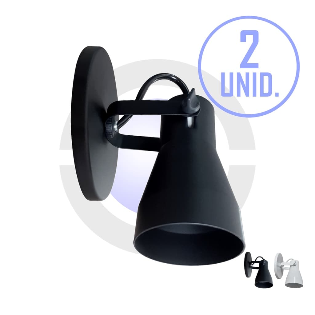 Kit 2 Arandela Luminaria Parede Apartamento Escritorio Loja Aluminio LED E27 Direcionavel Bivolt