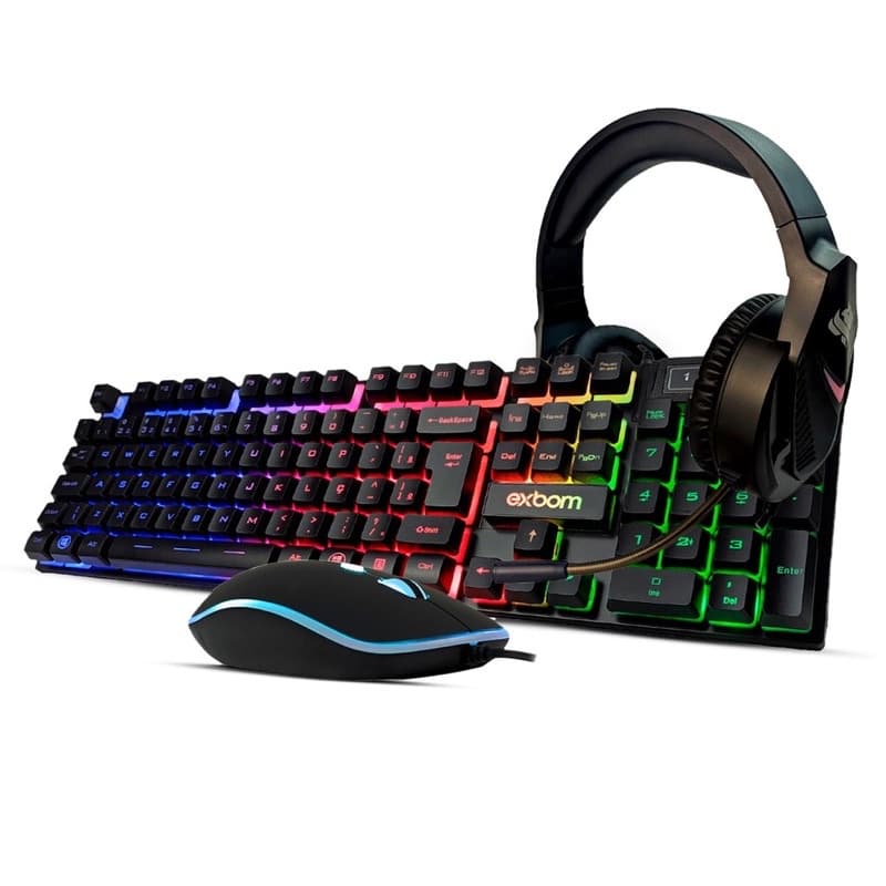 Kit Gamer Teclado Mouse RGB Led Exbom Semi Mecânico +  Fone De Ouvido Gamer Headset exbom