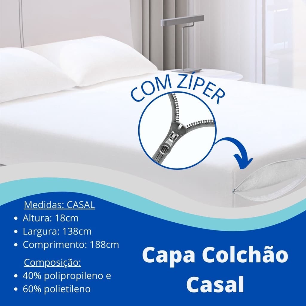 Capa Protetora para Colchão Casal Box Com Zíper Malha Gel Protetor Poliéster Linda
