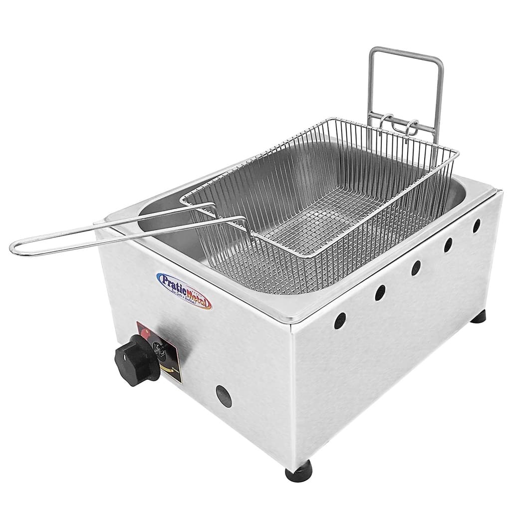 Fritadeira Gás Baixa Pressão Inox 5L 1 Cuba Profissional Fritura Pastel Salgados e Porções