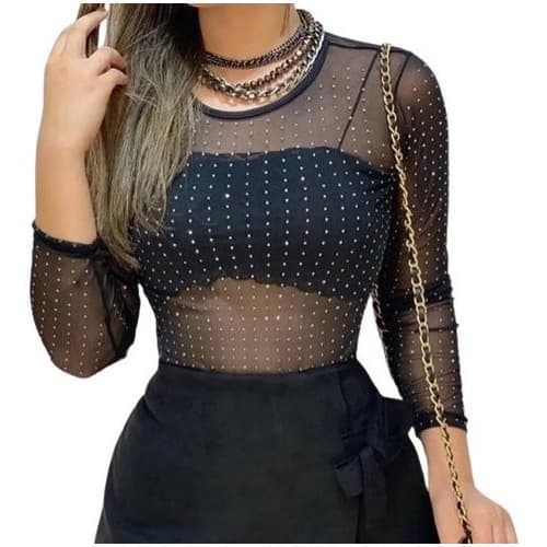 Body Tule Pedraria Pedrinhas Brilho Transparente
